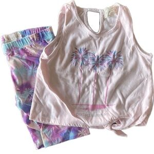 Btween Girls Size 7 Perfect Summer Set Palm Tree Tank & Tie-Dye Shorts